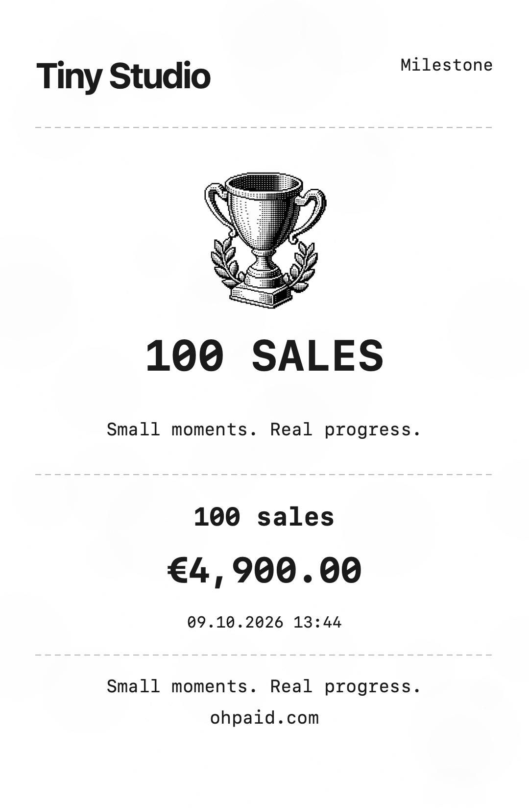 Example achievement 100 sales receipt