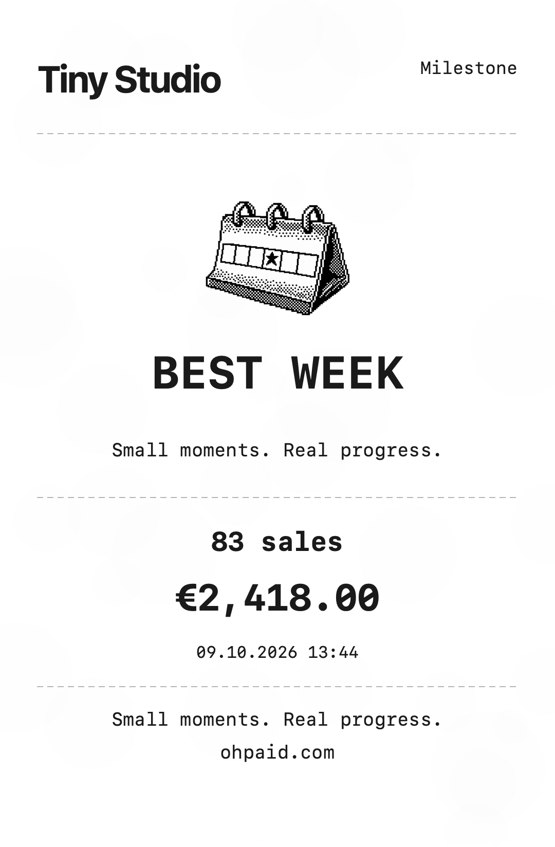 Example achievement best week receipt